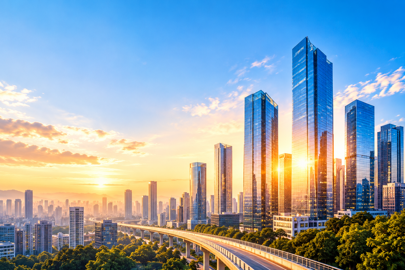Modern city buildings representing sustainable growth